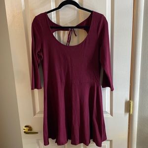 3/4 Sleeve Burgundy Mini Dress with a tie back